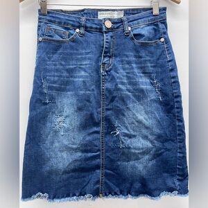 Celebrity Ace Dark Blue Distressed Denim Pencil Skirt